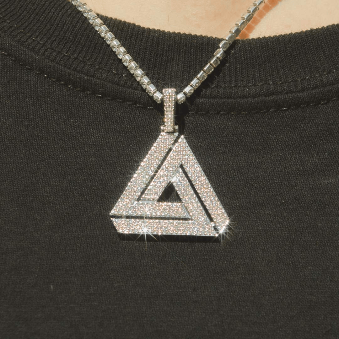 Iced Penrose Triangle Pendant - White Gold - Cernucci